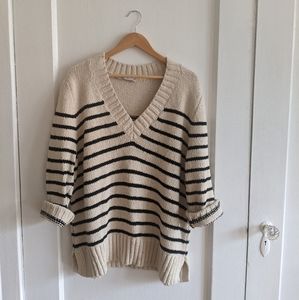 Zara oversized striped v-neck sweater